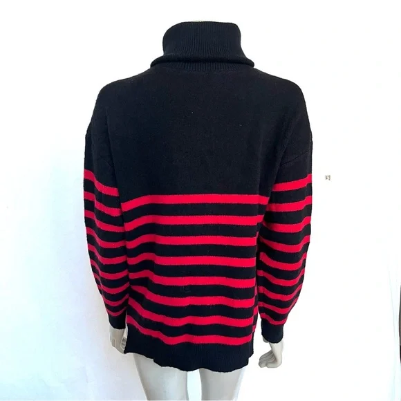 Women’s  Loose High Neck Striped Drop Shoulder Knit Turtleneck Sweater - Picture 4 of 12